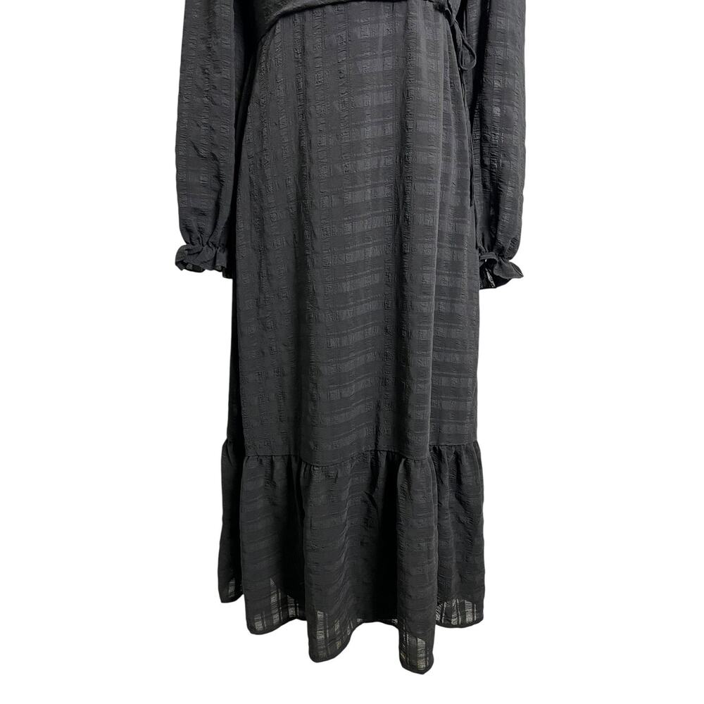 New Look Wrap Maxi Dress Womens 10 Black Long Sleeve Ruffle Hem Whimsigoth Boho - Picture 3 of 8